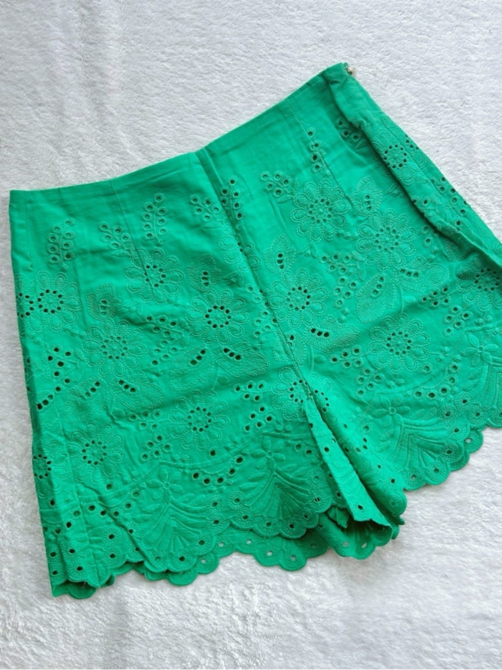 draper james eyelet scalloped hem high waist shorts